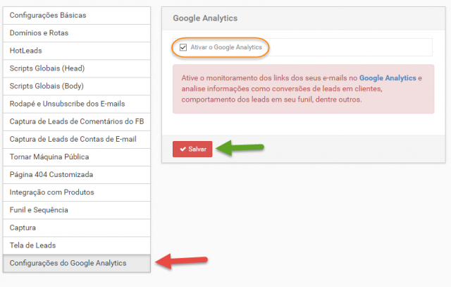 Ativar o Google Analytics no leadlovers